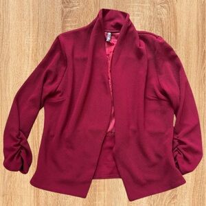 Wine Red Open Front Textured Cardigan